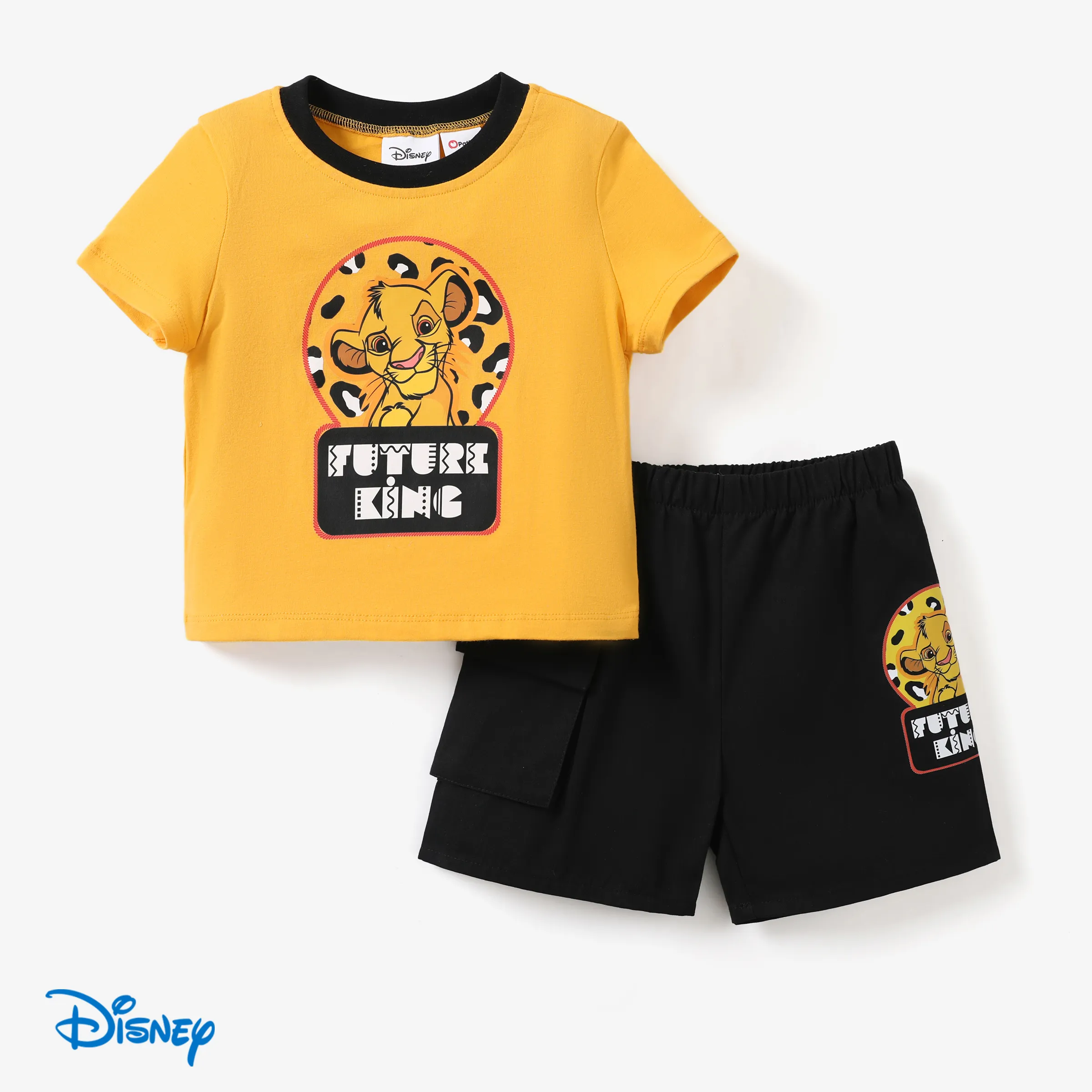 迪士尼獅子王 2 件套幼兒男孩角色豹紋印花 T 恤配口袋短褲套裝
