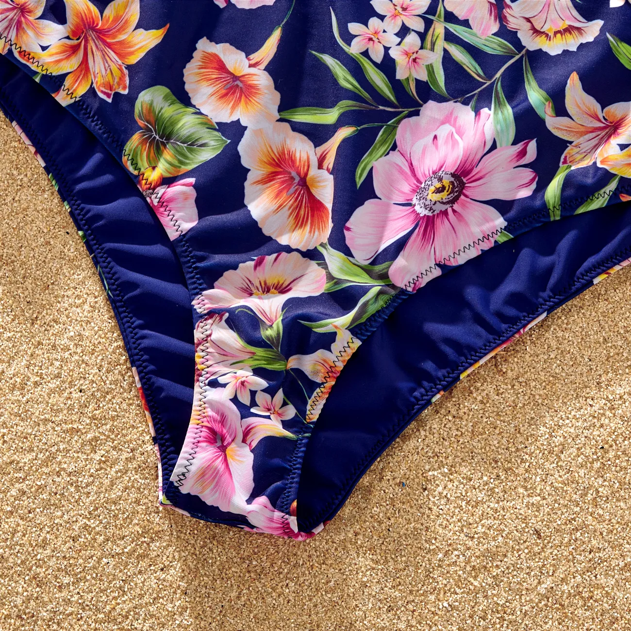 Family Floral Drawstring Swim Trunks or Reversible Flounce Sleeves Bikini Blue big image 1