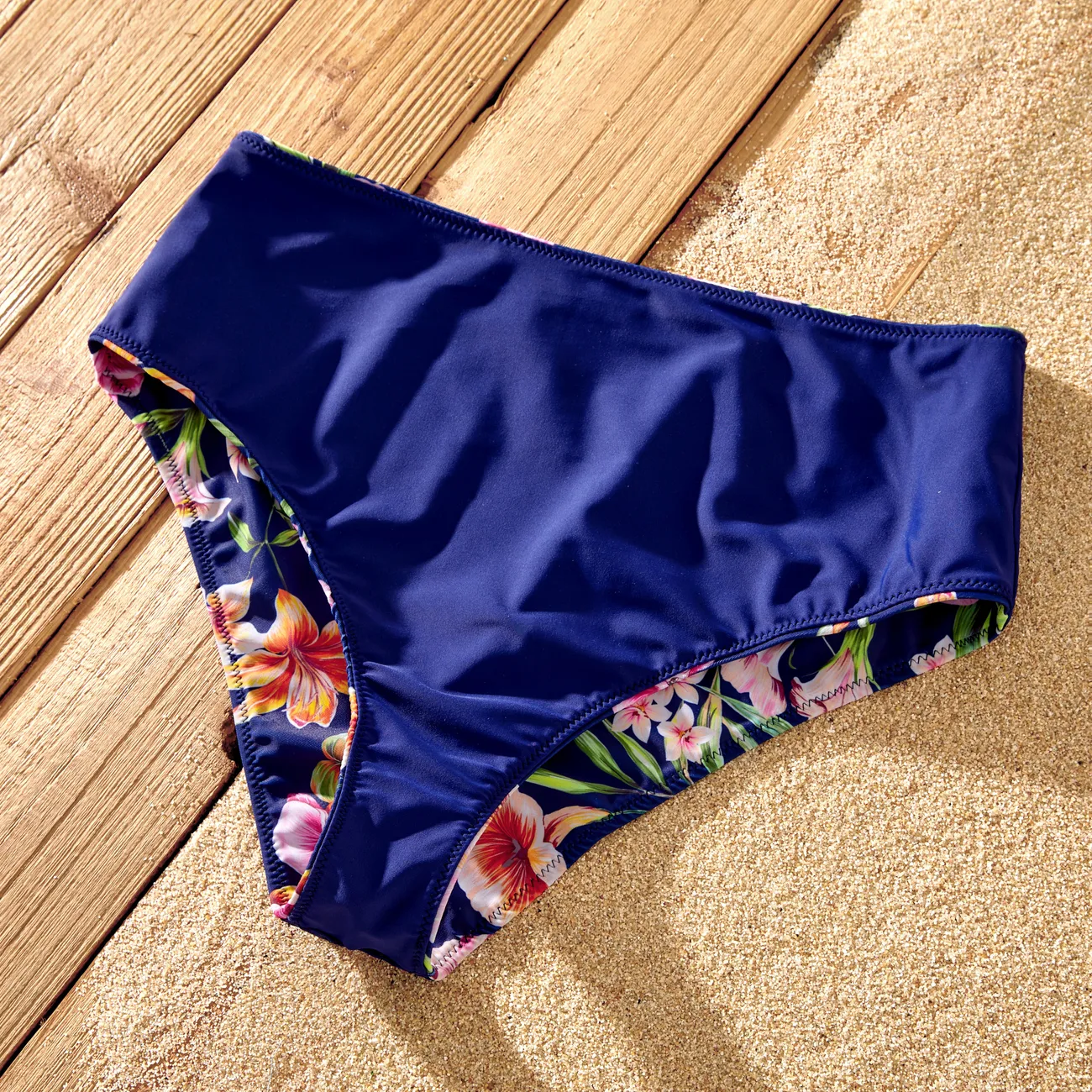 Family Floral Drawstring Swim Trunks or Reversible Flounce Sleeves Bikini Blue big image 1