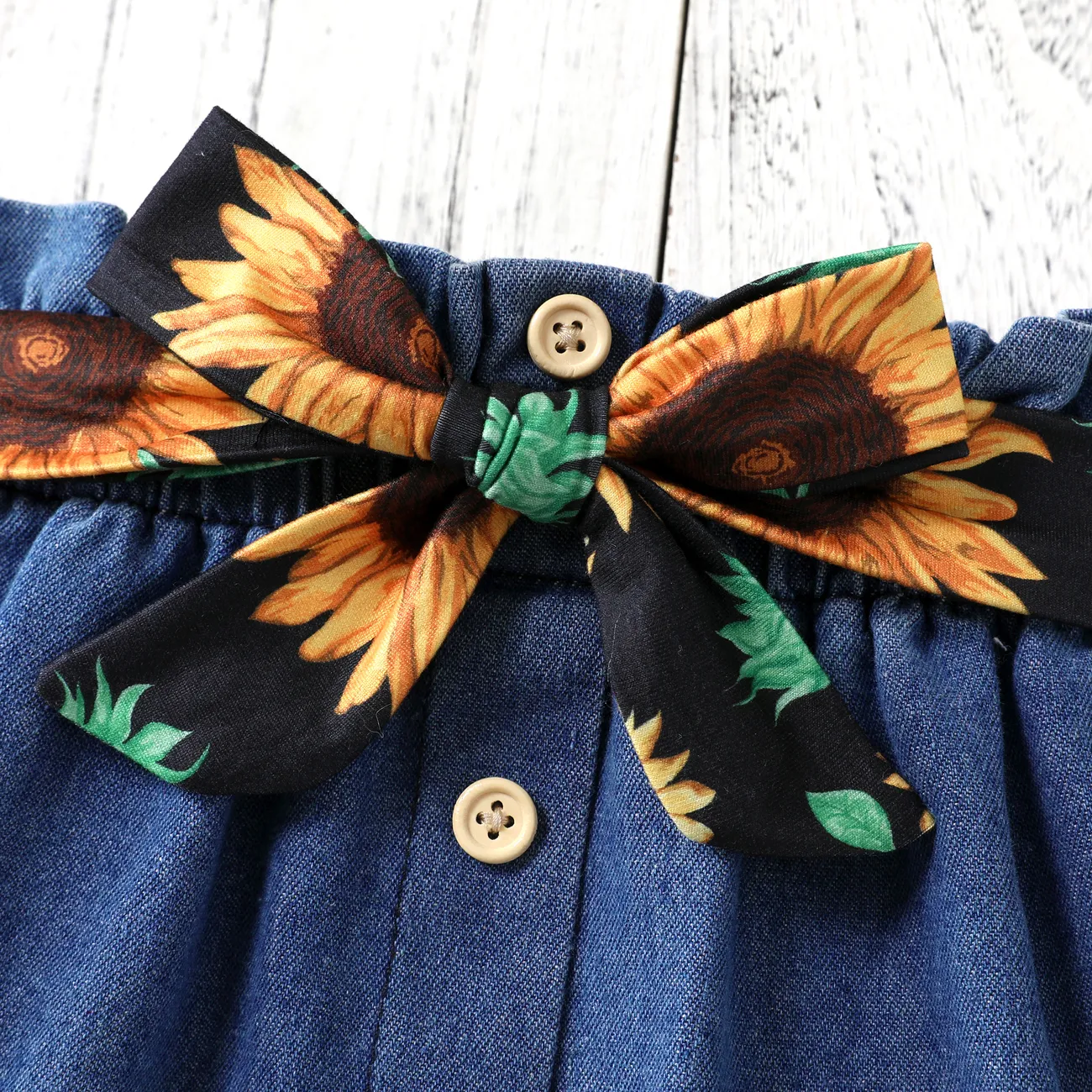 2pcsToddler Girl  Sweet Sunflower Dress Set with Ruffle Edge  Black big image 1