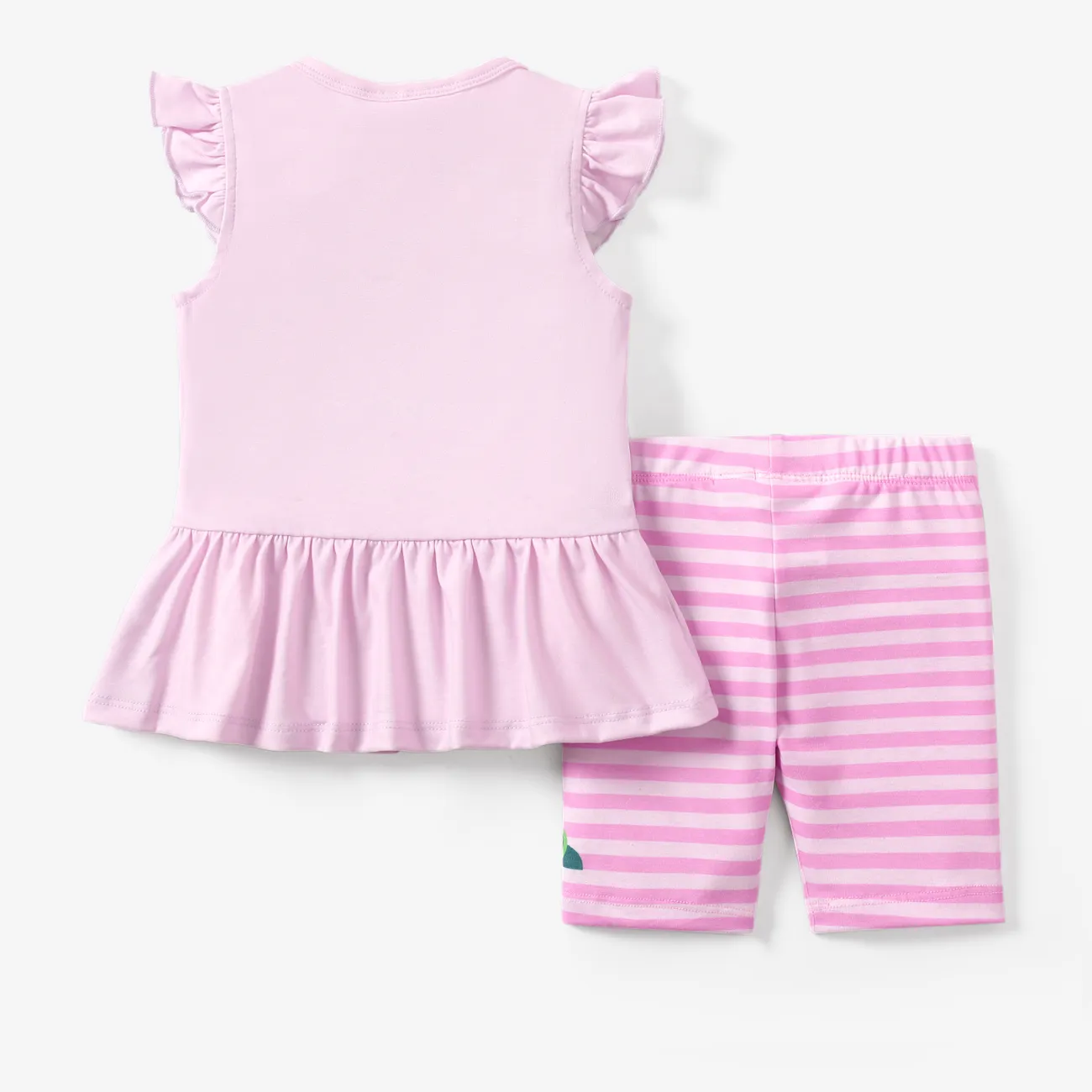 Disney Princess 2pcs Toddler Girls Naia™ Character Print Ruffled Top with Stripped Leggings Set Pink big image 1
