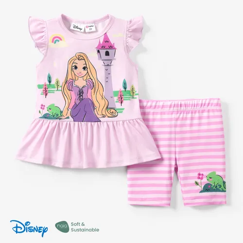 Disney Princess 2pcs Toddler Girls Naia™ Character Print Ruffled Top con Leggings A Rayas