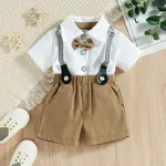 Baby Boy Short-sleeve Party Outfit Gentle Bow Tie Shirt and Suspender Shorts Set Brown