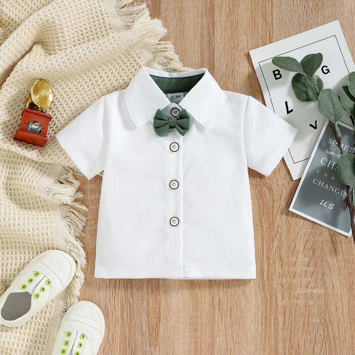 Baby Boy Party Gentle Bow Tie Shirt and Suspender Shorts Set White big image 1