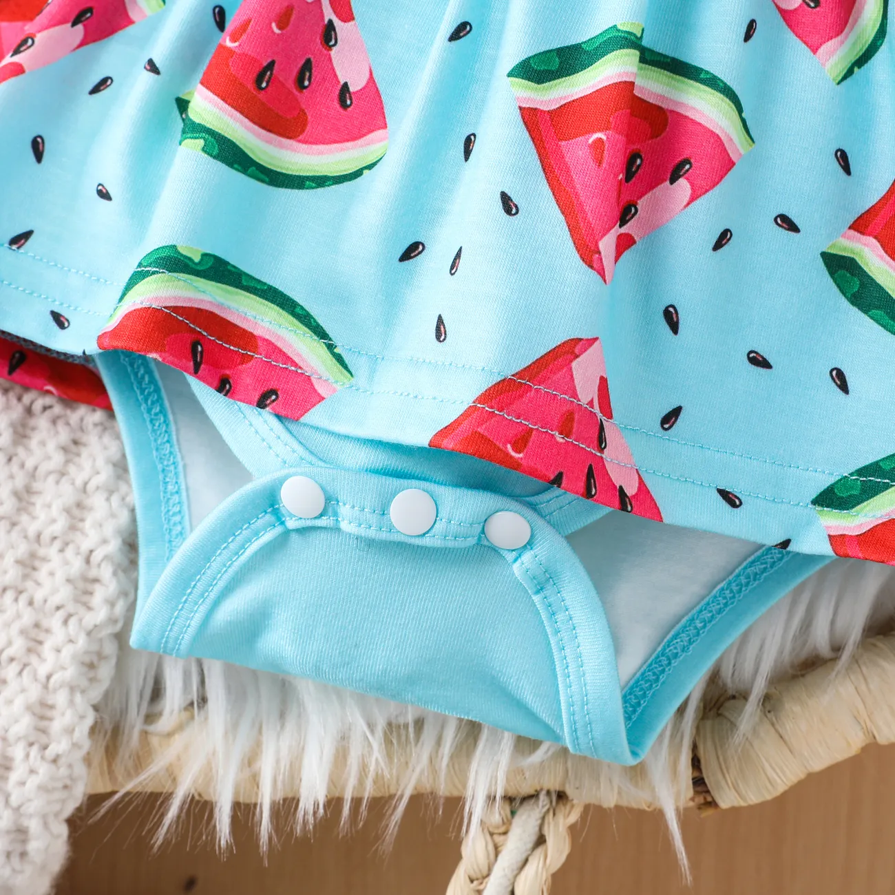 2pcs Baby Girls Cute Watermelon Ruffle  Cool Summer Romper   Mint Green big image 1