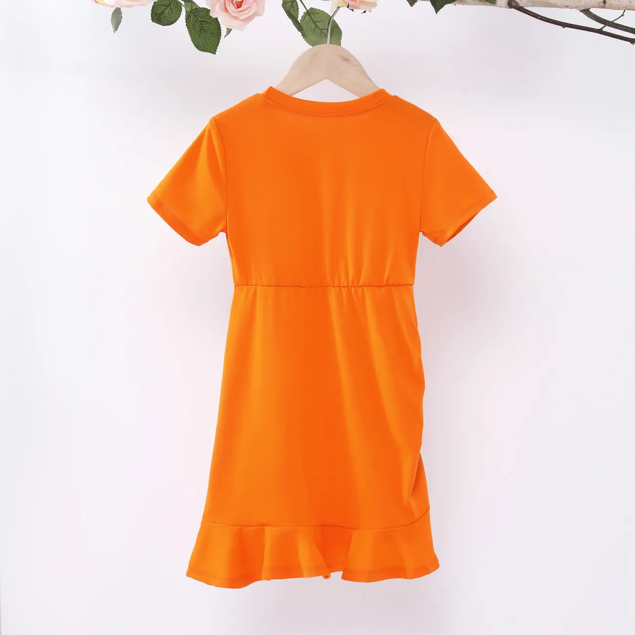 Kid Girl Drawstring Basic Style Holiday Wear Dresse Orange big image 1