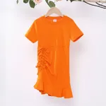 Kid Girl Drawstring Basic Style Holiday Wear Dresse Orange