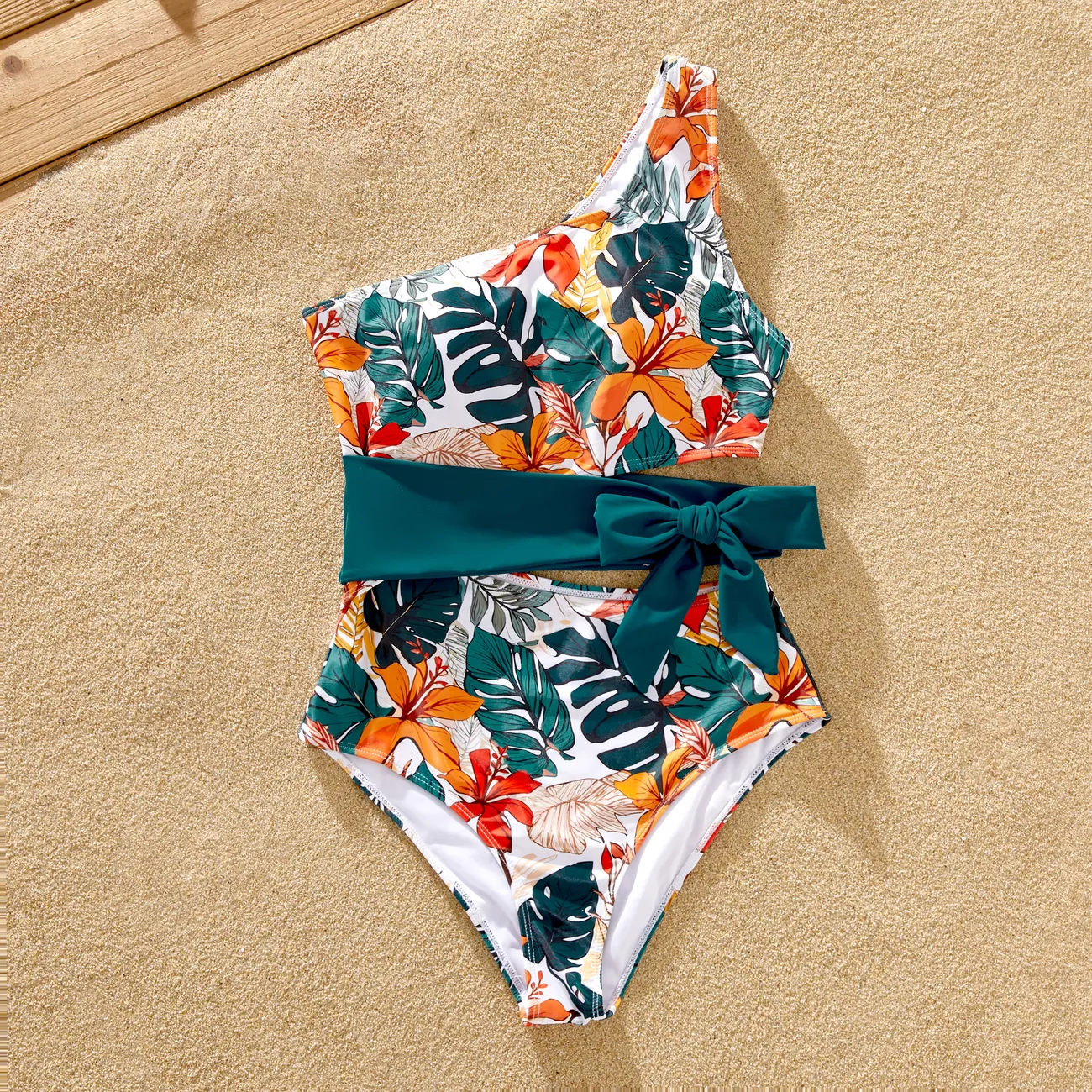Tropical Family Swimwear Set - 2 Pieces Unisex Casual Plants and Floral Color block big image 1