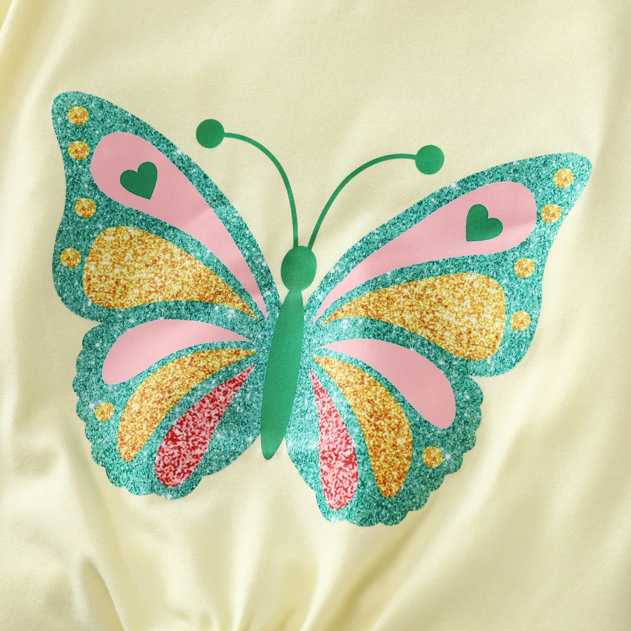2pcs Kid Girl Sweet Butterfly Bandage Short Sleeve 100%Cotton  Top and Shorts Set  Creamcolored big image 1