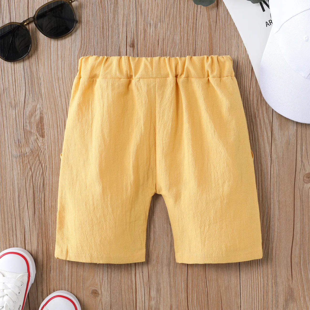 Toddler Boy Solid Color Pocket Casual  Summer Shorts Yellow big image 1