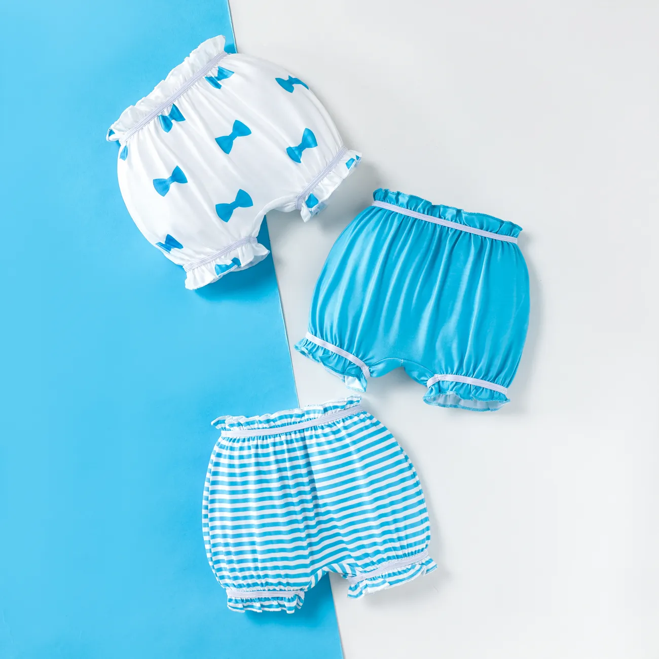 لطيف مخطط صبي طفل الملابس الداخلية مع الدانتيل تريم - 1PC مجموعة أزرق big image 1
