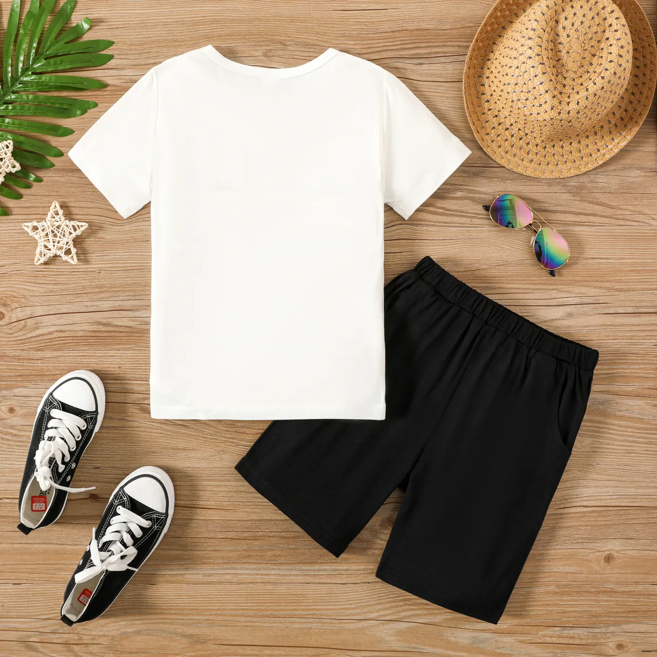 2pcs Kid Boy Tropical Casual T-shirt and Shorts Set  White big image 1