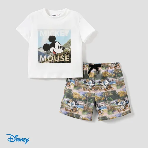 Disney Mickey et ses amis 2pcs Toddle/Kid Boy T-shirt imprimé de personnage en coton avec ensemble de shorts imprimés graphiques