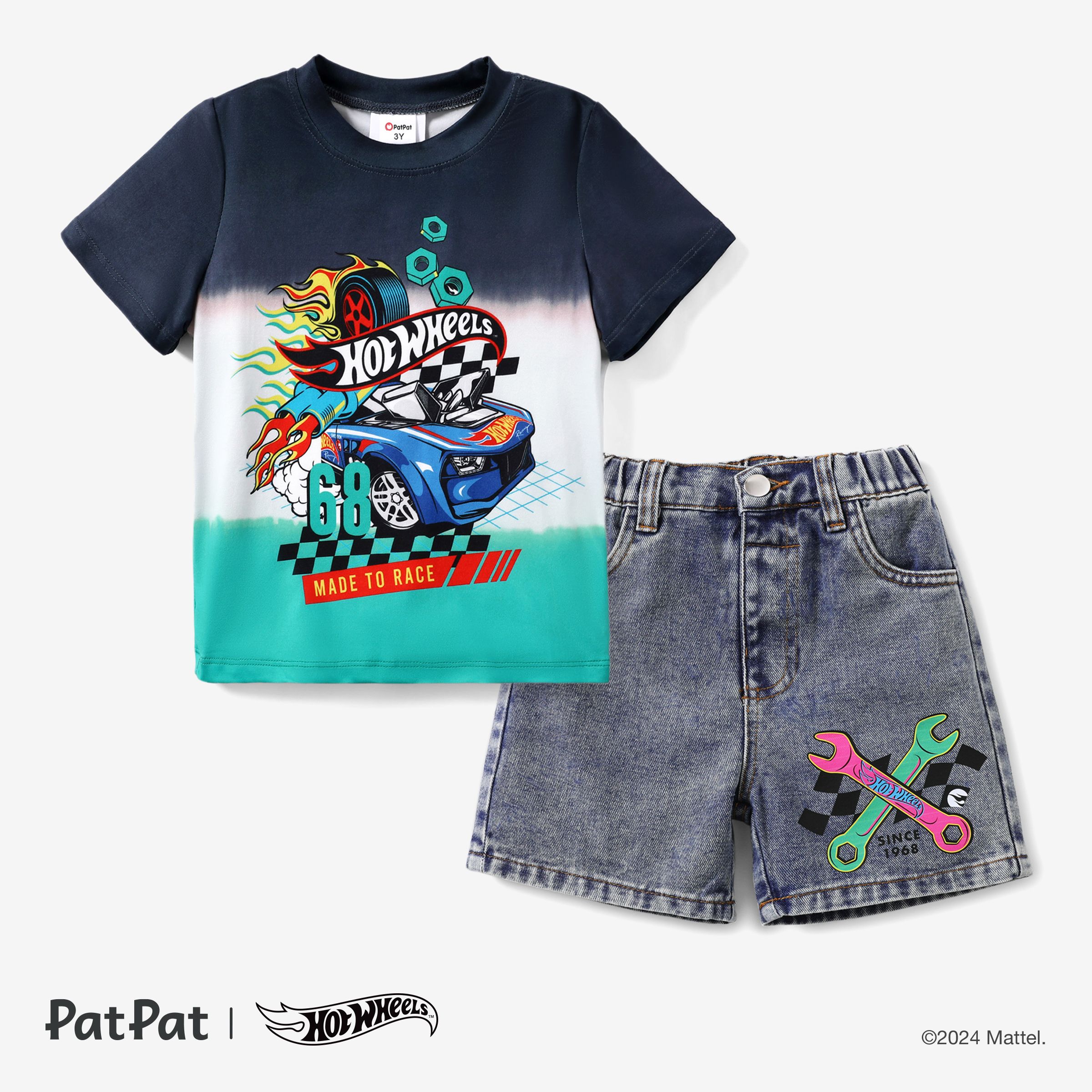 2pcs Kid Boy Colorblock Tie Dyed Pocket Design Short-sleeve Tee and Shorts Set