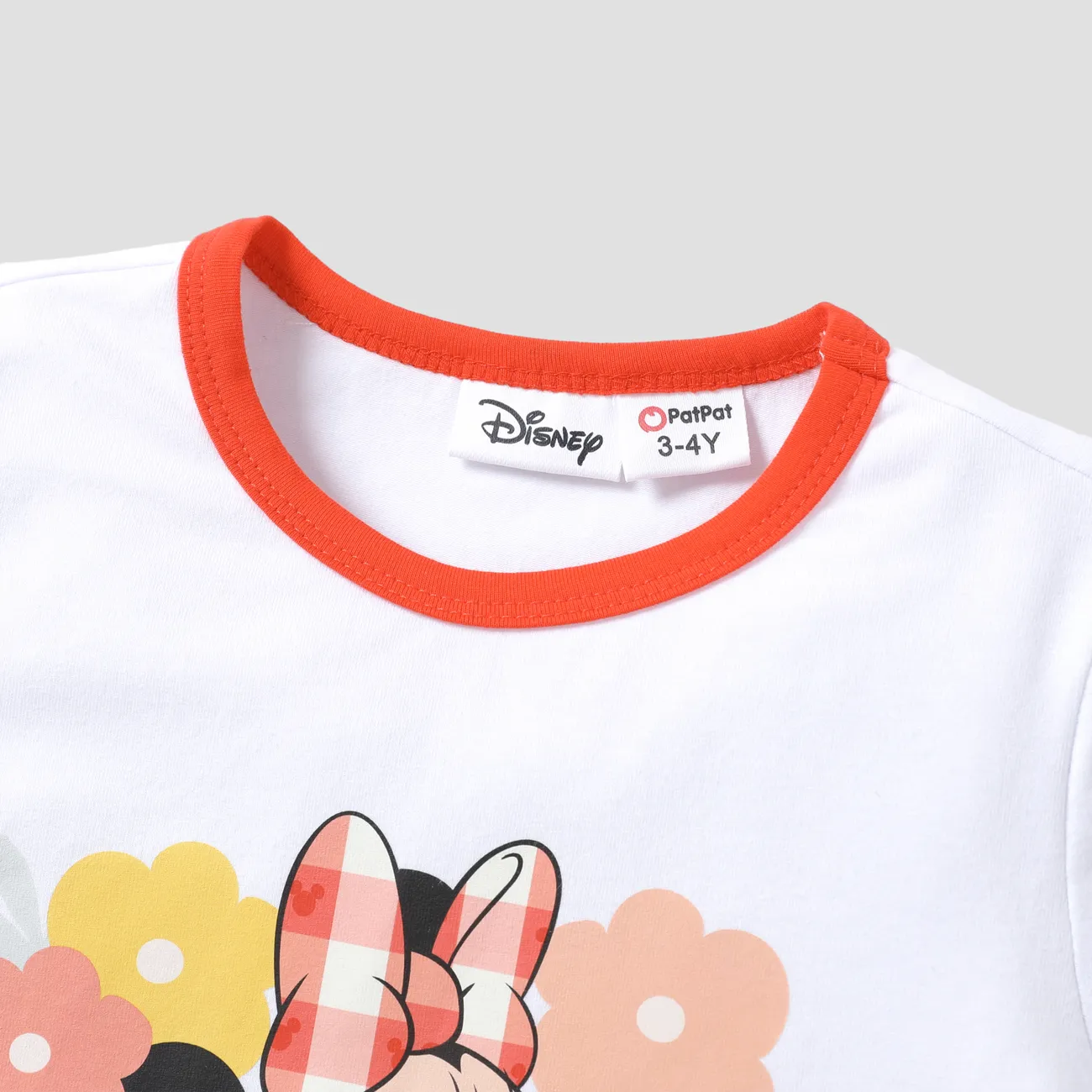 Disney Mickey and Friends 2pcs Toddler/Kids Girls Chracter Floral Print T-shirt with Bowknot Checked Skirt Set OffWhite big image 1
