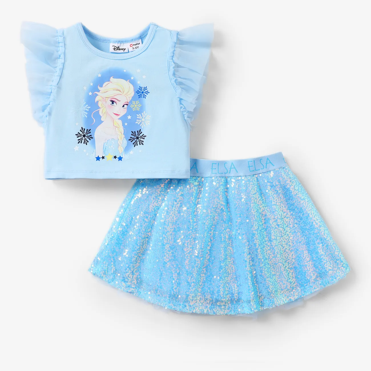 Disney Frozen 2 unidades Niño pequeño Chica Costura de tela Infantil Traje de falda Azul big image 1