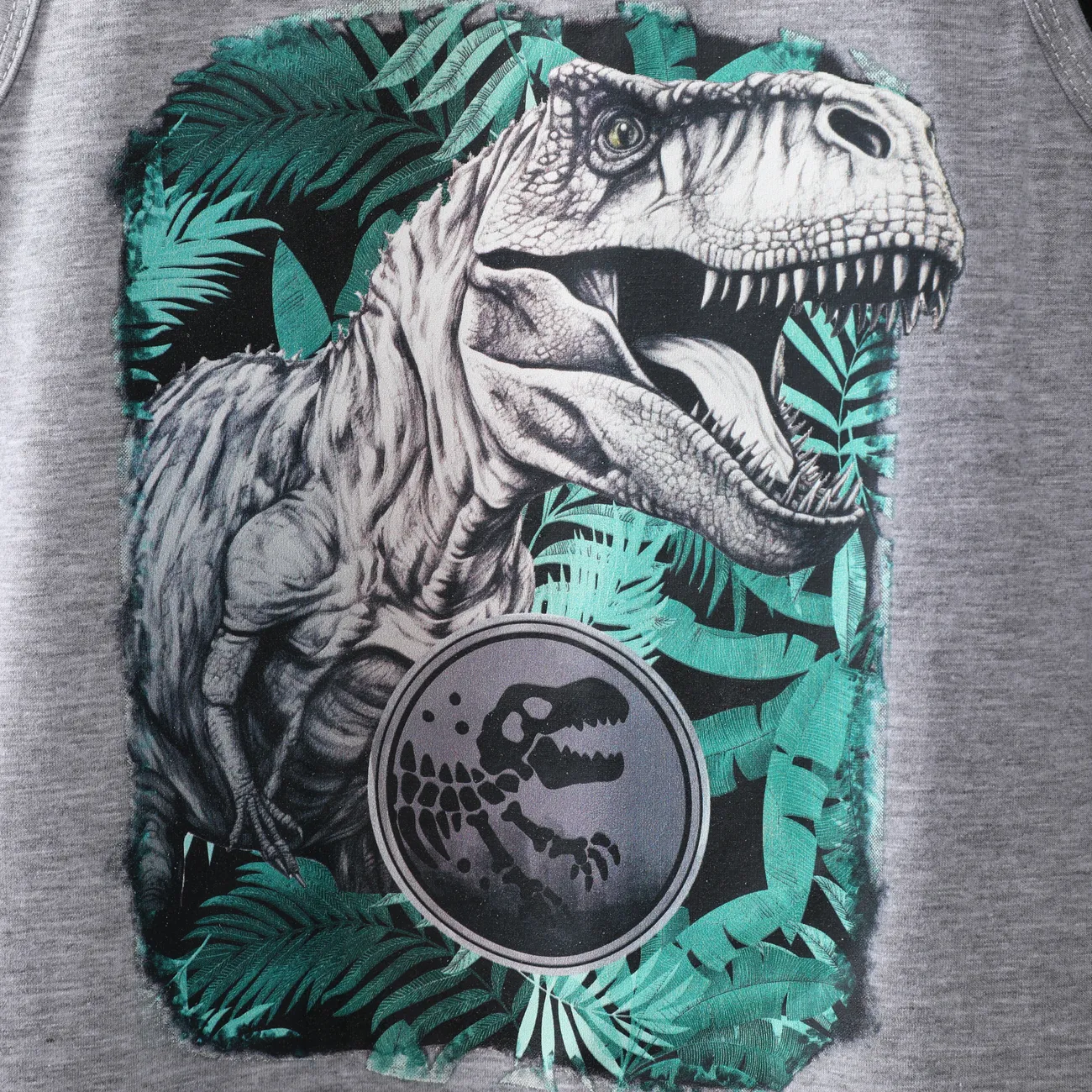  2pcs Kid Boys Dinosaur Print Childlike Animal Pattern Top and Shorts Set  Grey big image 1