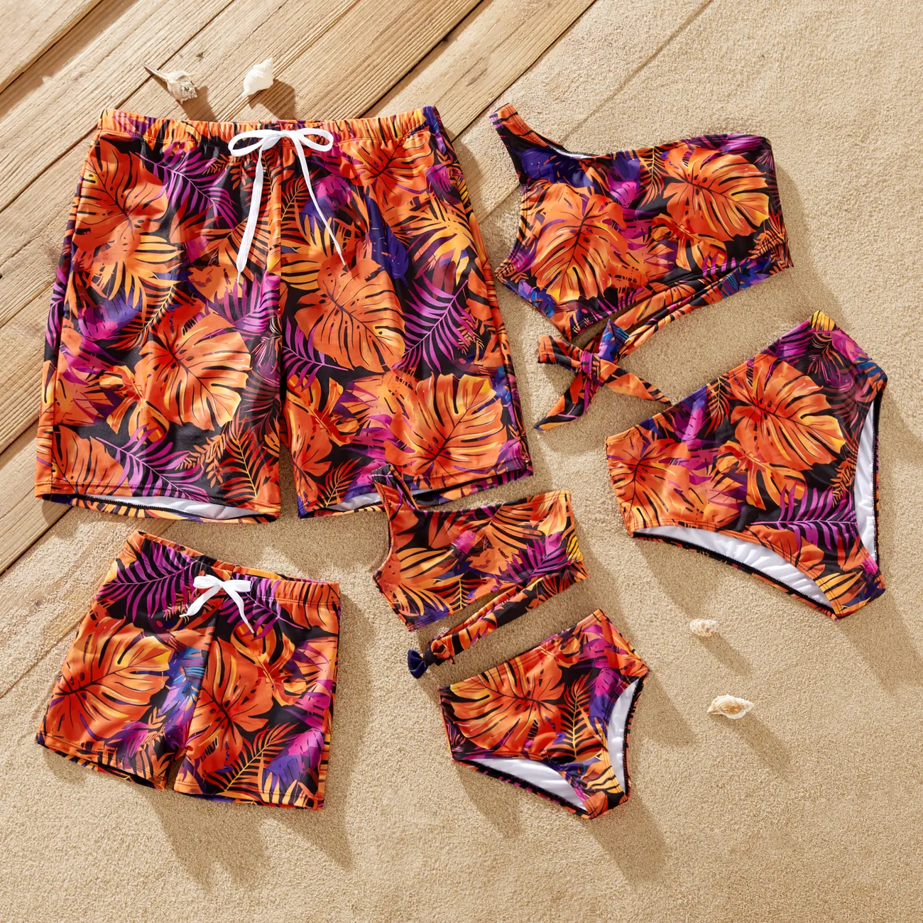 Family Matching Floral Drawstring Swim Trunks or Bandeau Top High Waist Bikini MultiColour big image 1