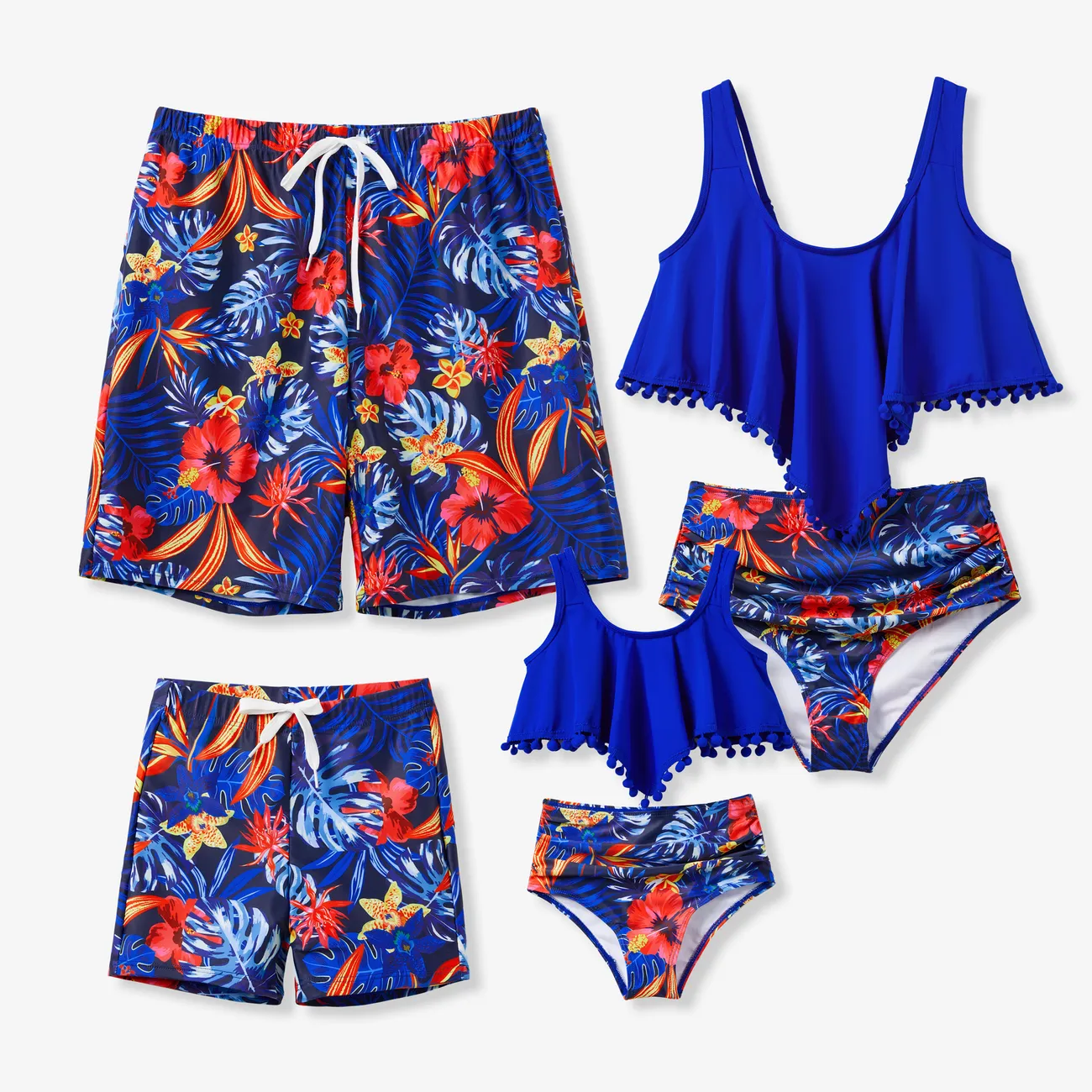 Look de família Plantas e flores tropicais Conjuntos de roupa para a família Fato de banho azul big image 1