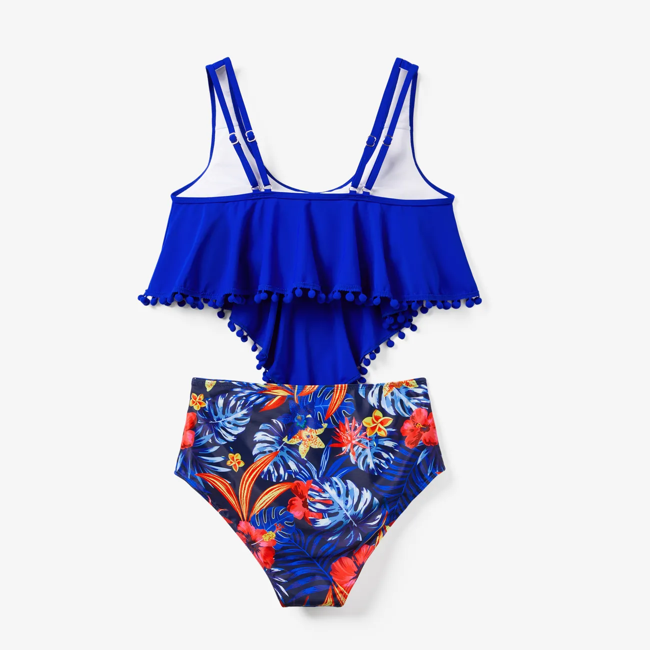 Family Matching Floral Drawstring Swim Trunks or Two-Piece Tassel Trim Flowy Swimsuit Blue- big image 1