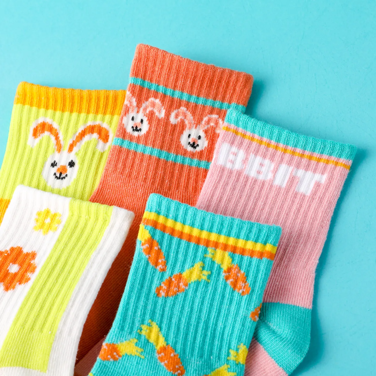 5 عبوات جوارب للأطفال الصغار / الأطفال في منتصف الساق مع نمط أرنب وزهرة متعدد الألوان big image 1