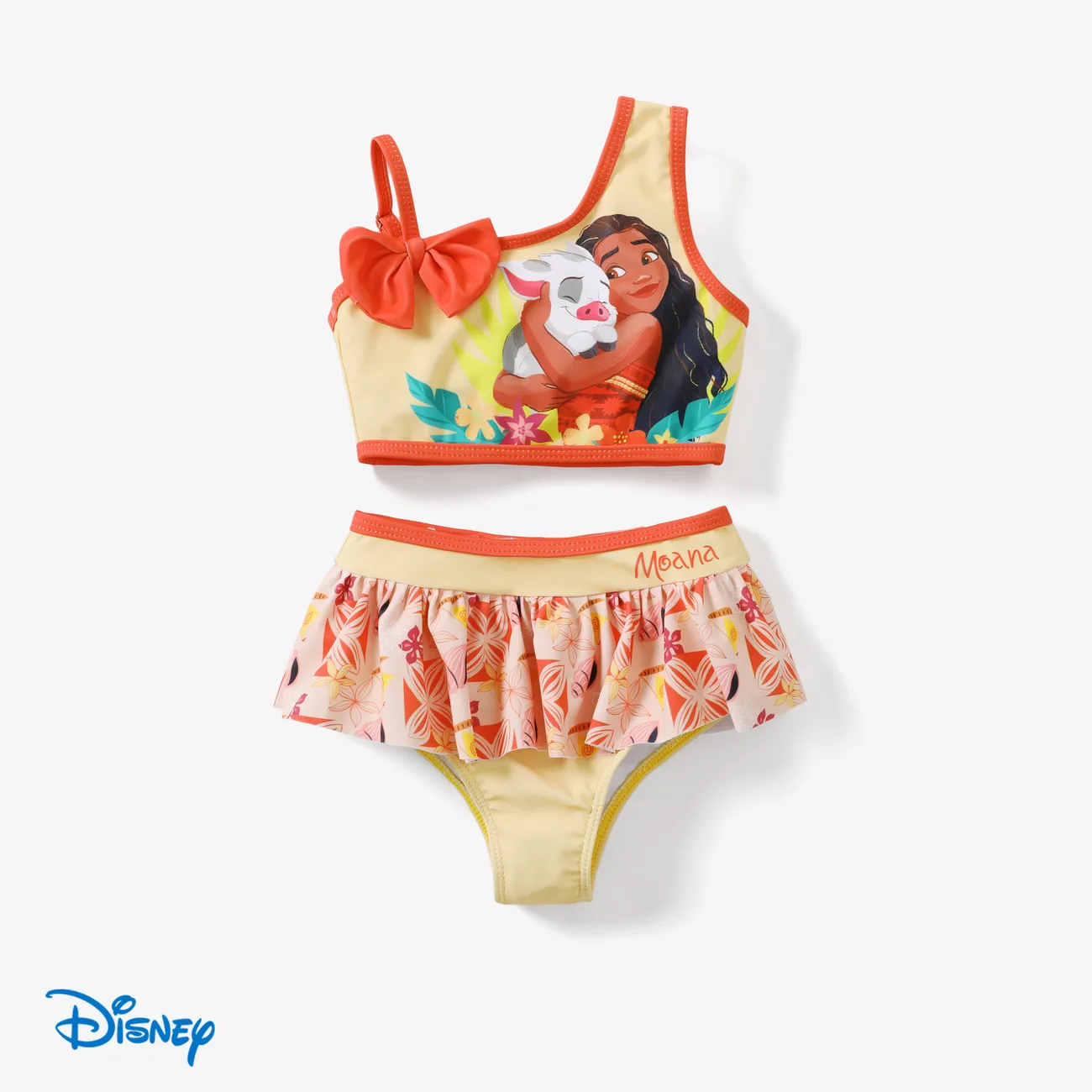 Disney Princess ملابس سباحة 2 - 6 سنوات حريمي حافة كشكشة شخصيات اصفر برتقالي big image 1