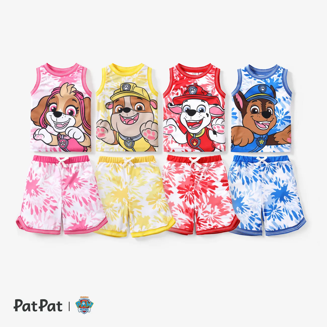 PAW Patrol Boys/Girls Children's Sports and Leisure Tie-Dye Print Effect Flat Machine Webbing Basketball Jersey sets Roseo big image 1