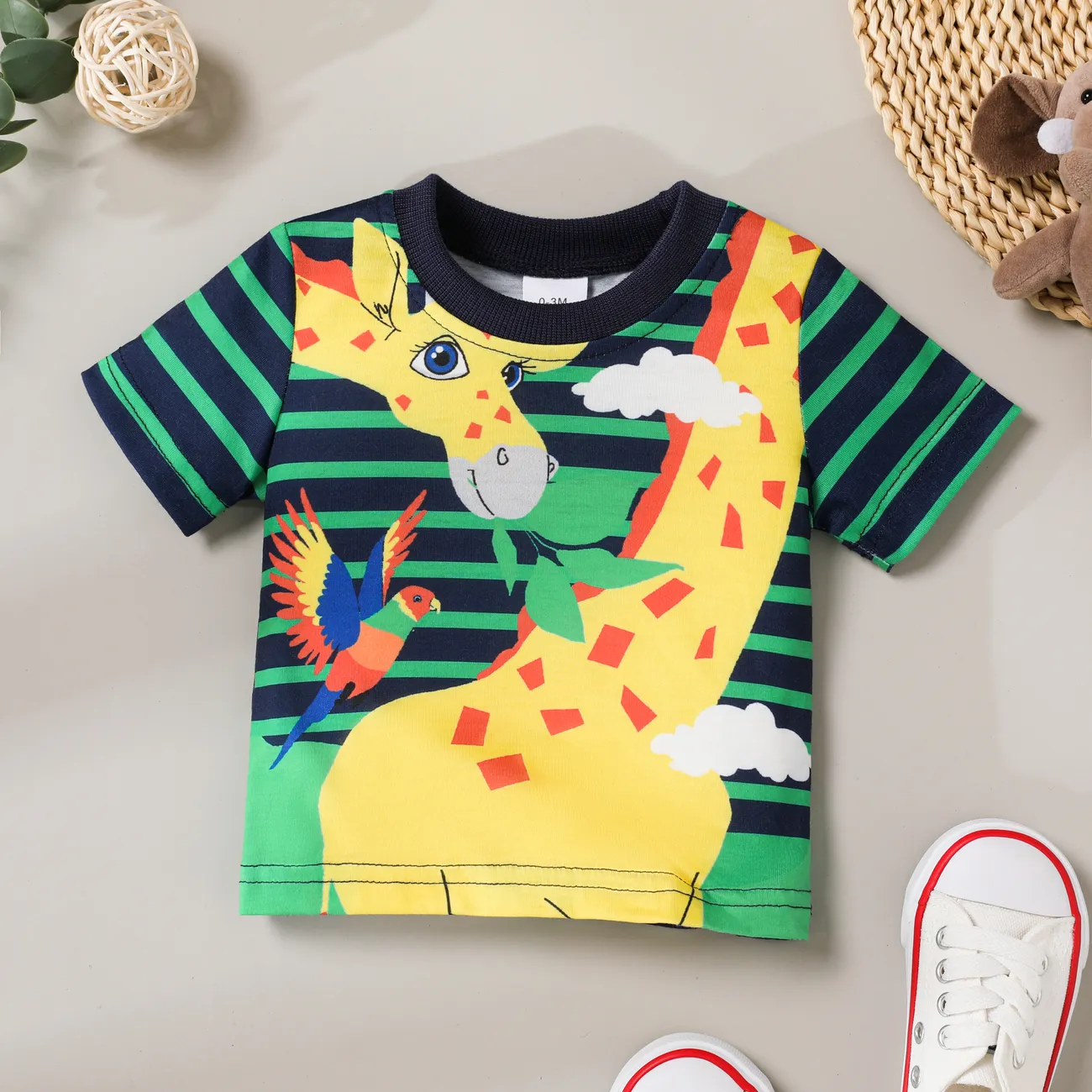 Baby Boy Childlike Style with Animal Pattern Giraffe Short Sleeve Tee  Black big image 1