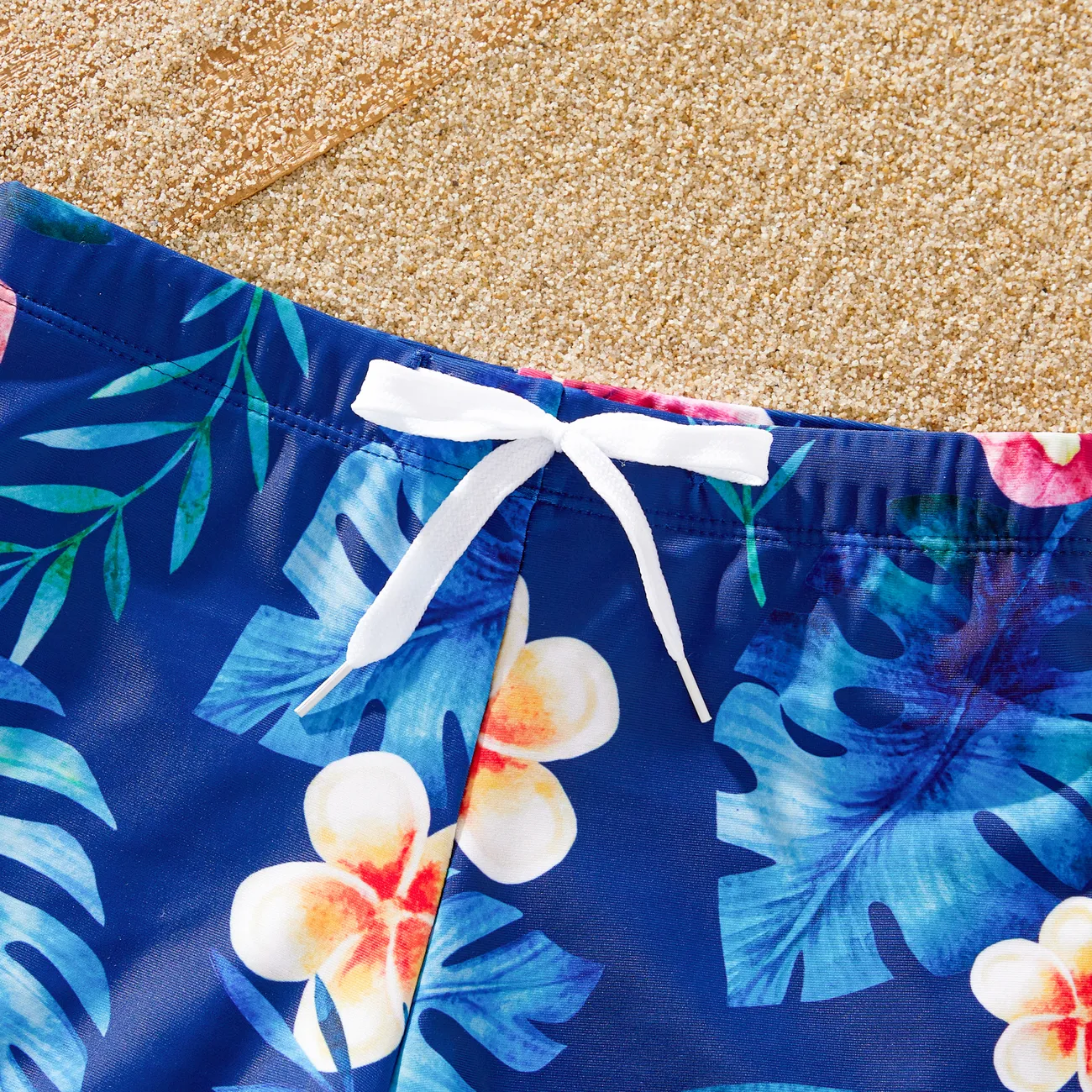 Family Matching Blue Floral Drawstring Swim Trunk or Ruffle Sleeves Bikini Blue big image 1