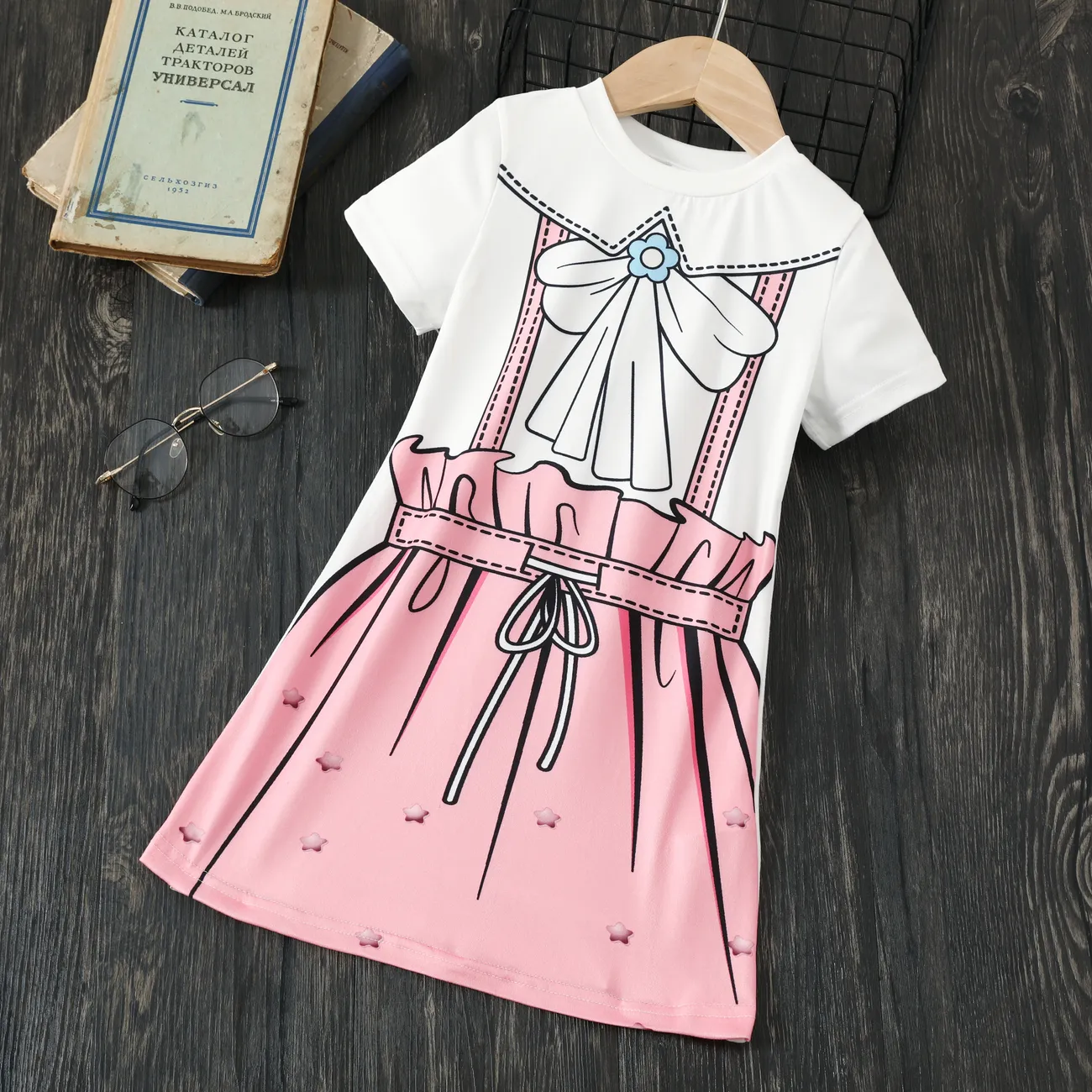 Toddler Girl Childlike Graffiti Short Sleeve Dress Pink big image 1
