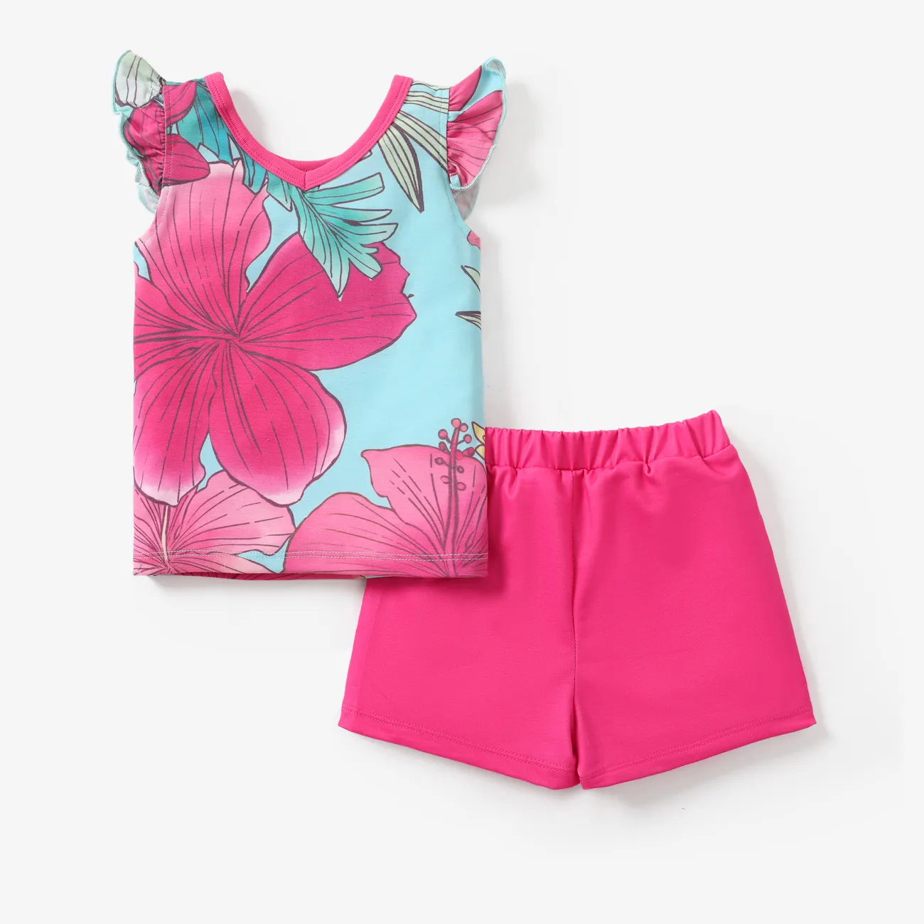  Disney Princess 2pcs Toddler Girls Naia™ Character Floral Print Ruffled Top with Shorts Set Pink big image 1