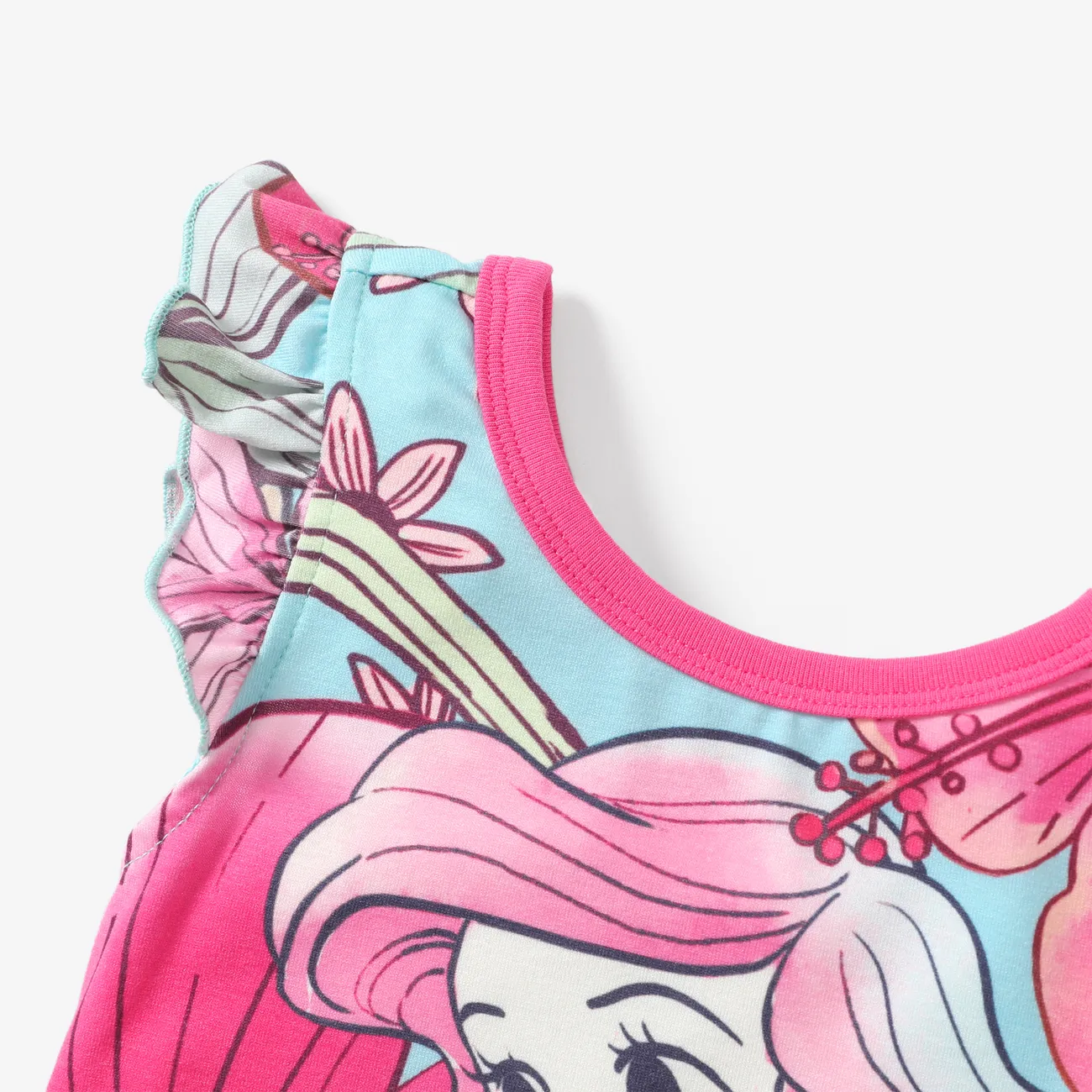  Disney Princess 2pcs Toddler Girls Naia™ Character Floral Print Ruffled Top with Shorts Set Pink big image 1