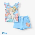 Disney Princess 2件 小童 女 喇叭袖 童趣 大花 t 卹套裝 藍色
