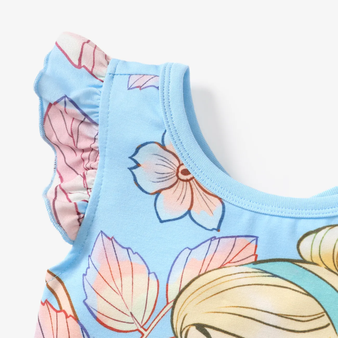  Disney Princess 2pcs Toddler Girls Naia™ Character Floral Print Ruffled Top with Shorts Set Blue big image 1