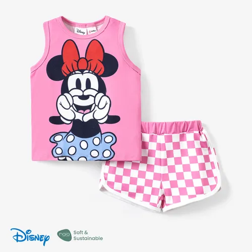 Disney Mickey and Friends 2pcs Toddler Girl/Boy Character Naia™ Print Tank Top con Pantalones Cortos a Cuadros
