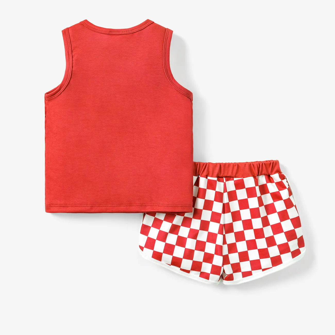 Disney Mickey and Friends 2pcs Toddler Girl/Boy Character Naia™ Print Tank Top with Plaid Shorts Set
 Red big image 1