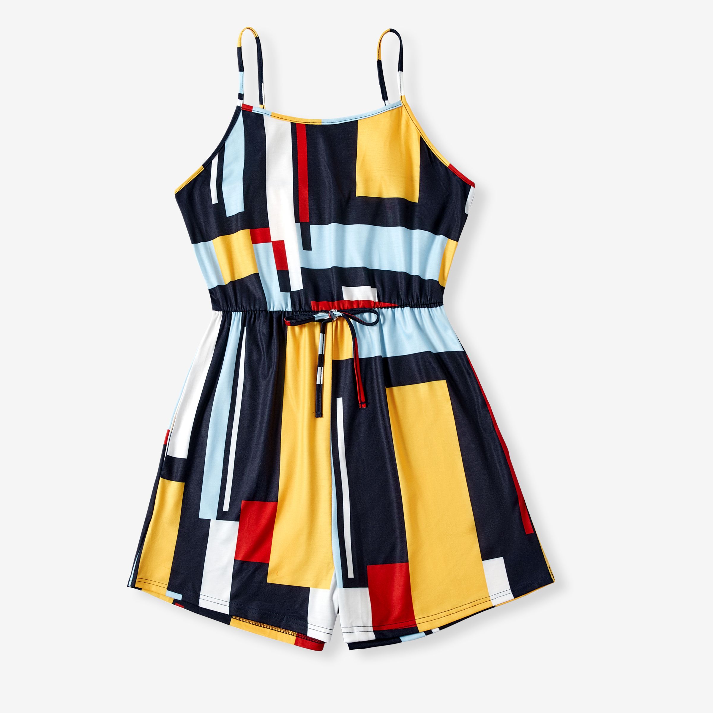 

Mommy and Me Colorful Geometric Pattern Romper with Pockets