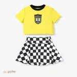 Harry Potter 2pcs Toddler/Kids Girls Preppy style Checkered/Plaid Dress Set
 Yellow