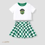 Harry Potter 2pcs Toddler/Kids Girls Preppy style Checkered/Plaid Dress Set
 Green