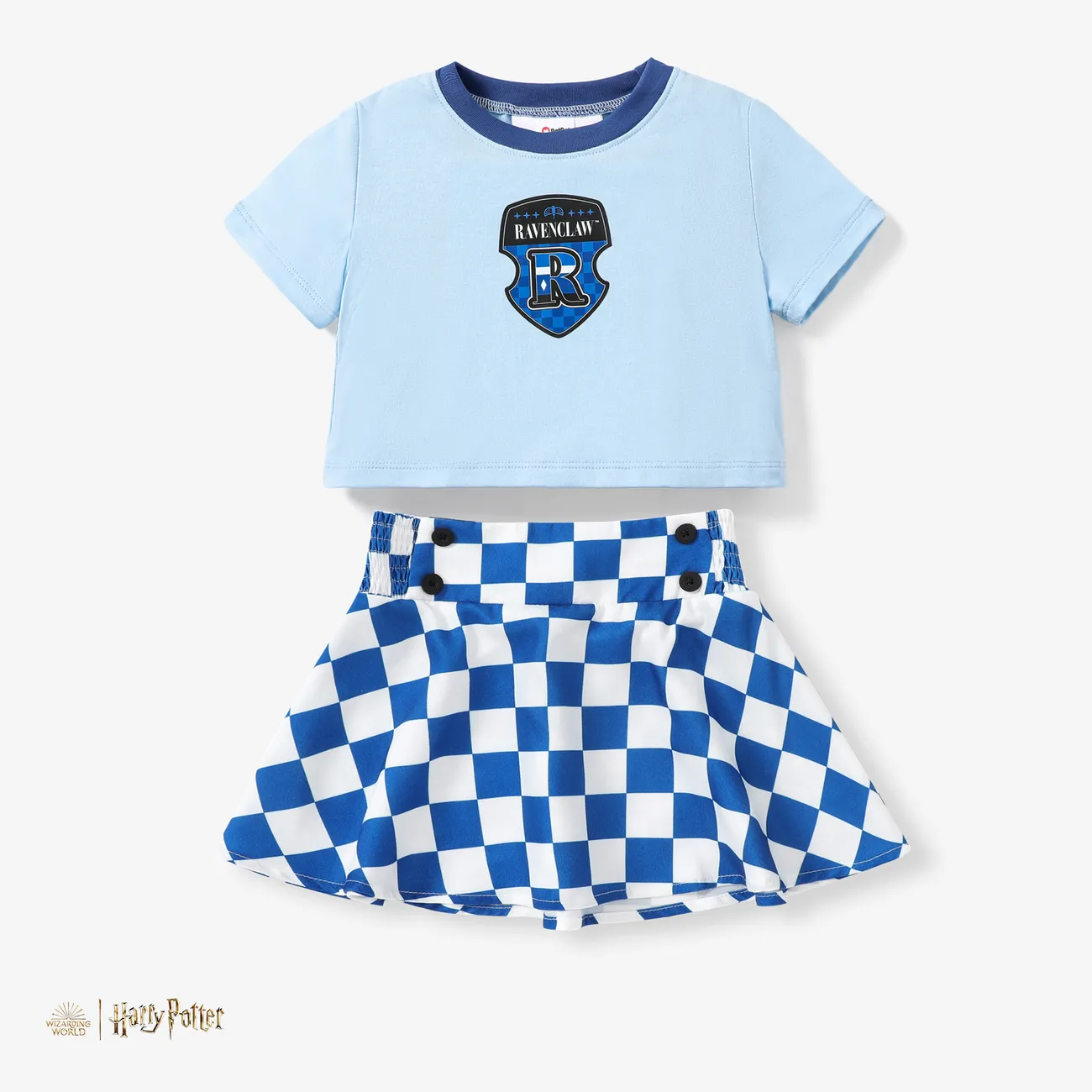 Harry Potter 2pcs Toddler/Kids Girls Preppy style Checkered/Plaid Dress Set
 Blue big image 1