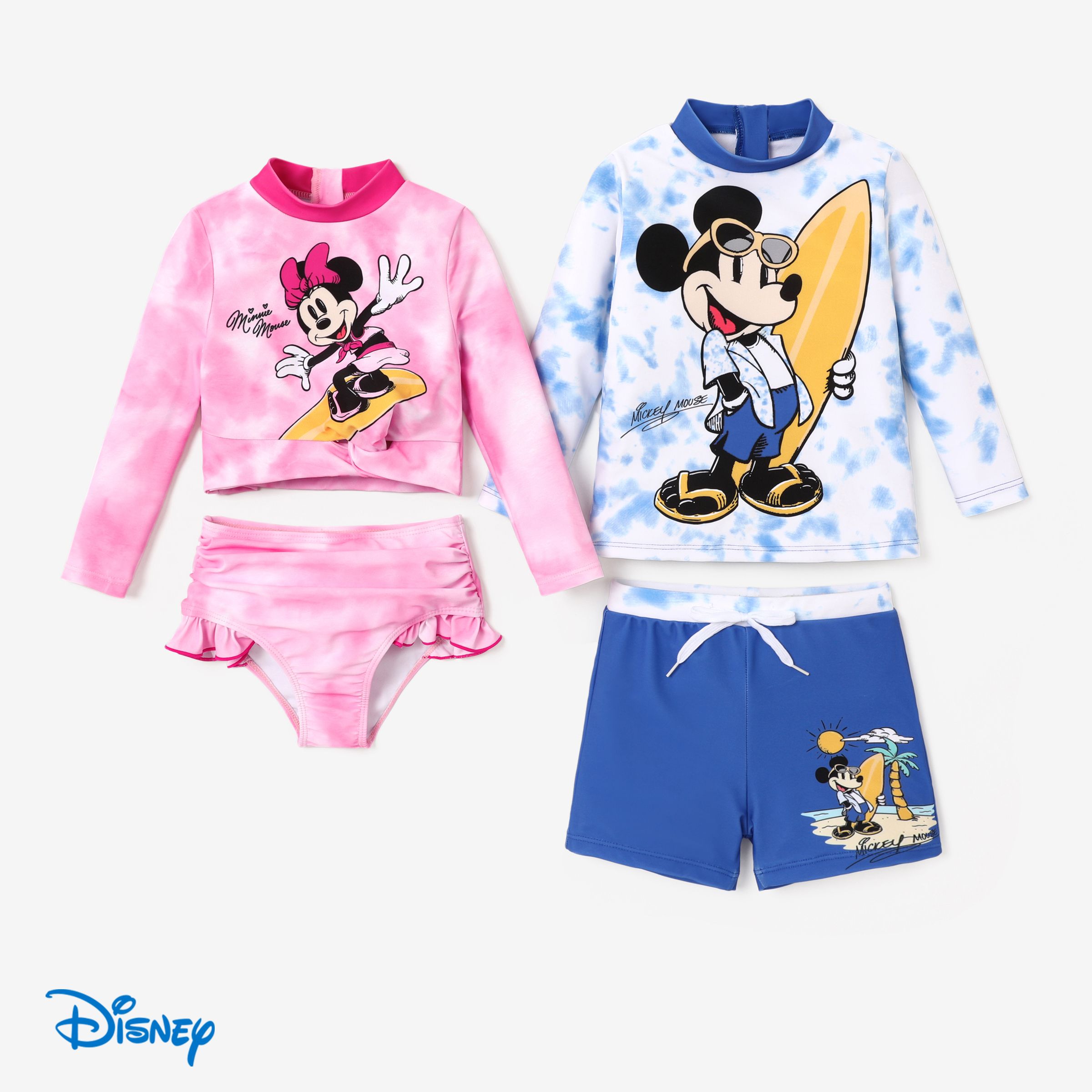 迪士尼米奇和米妮兒童男孩/女孩扎染印花滑板圖案泳裝套裝