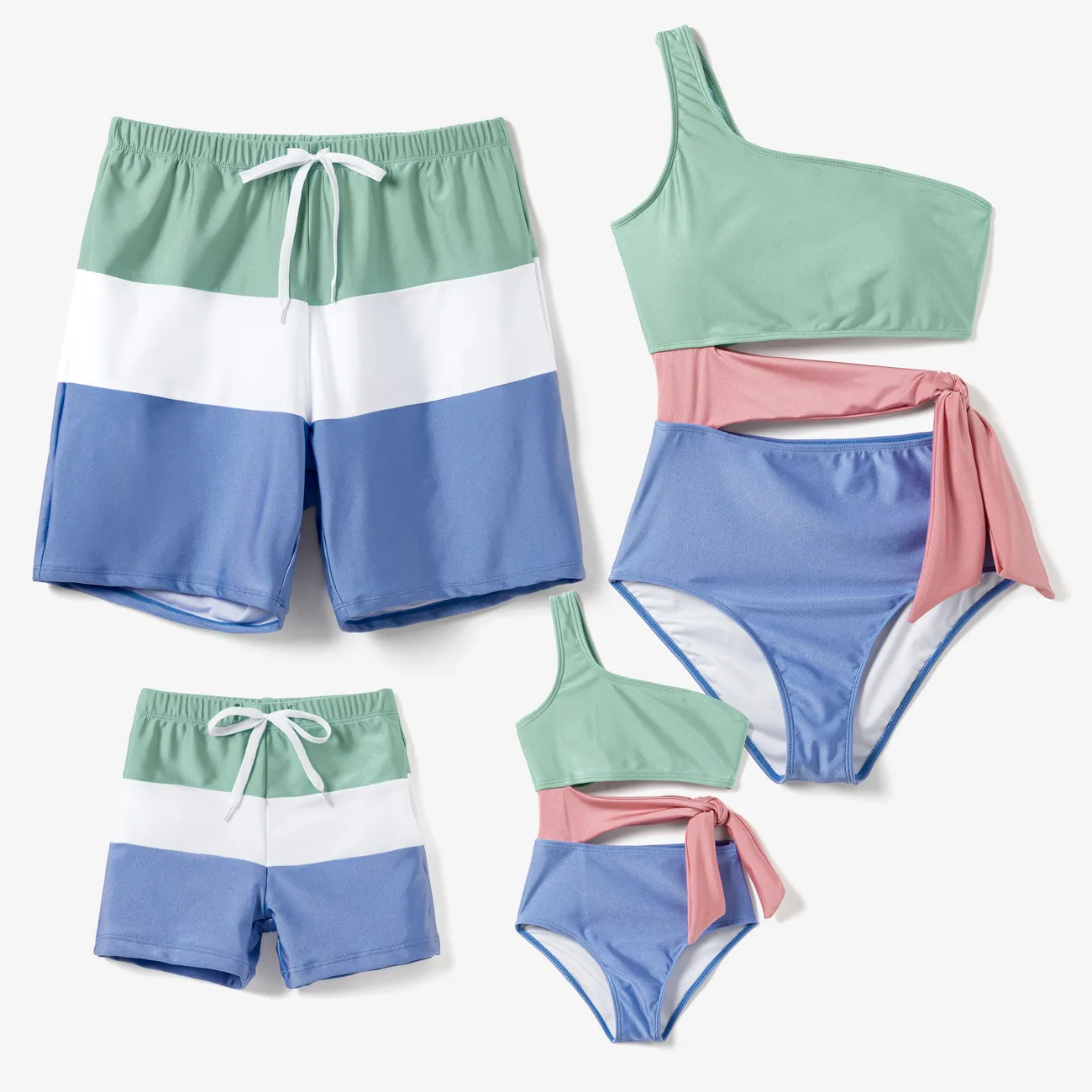 ملابس السباحة إطلالة العائلة للجنسين خياطة النسيج لون سادة كتلة اللون big image 1