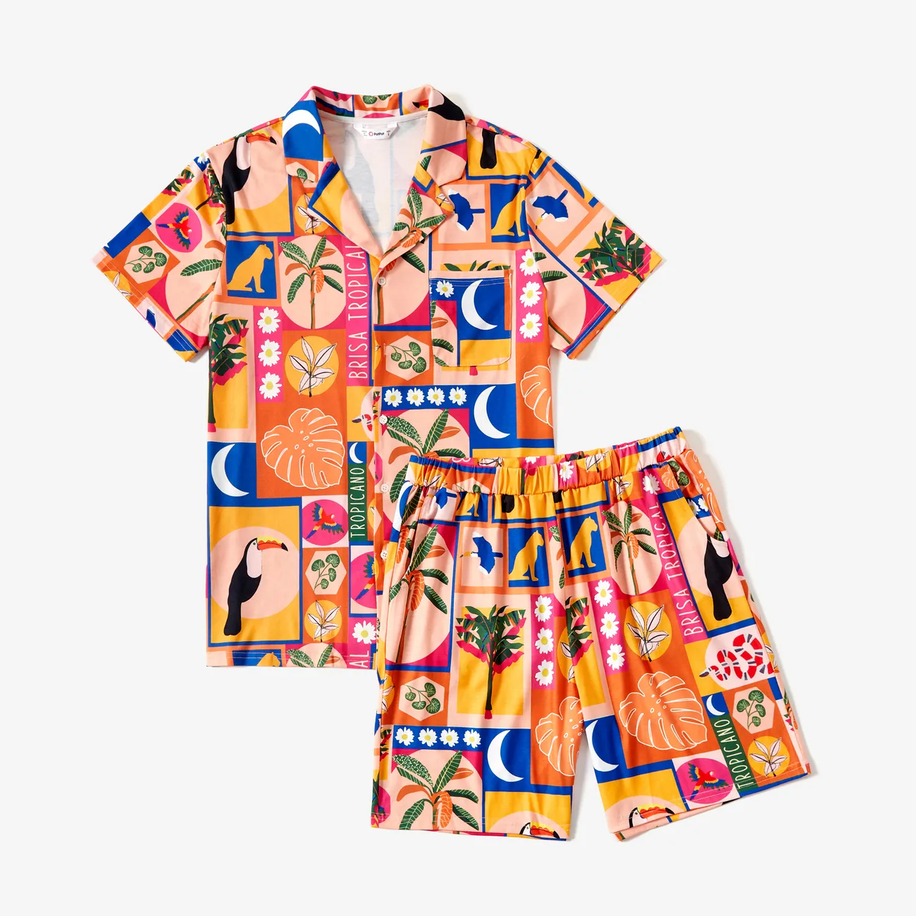 Familien-Looks Große Blume Kurzärmelig Familien-Outfits Pyjamas (Flame Resistant) leuchtend orange big image 1