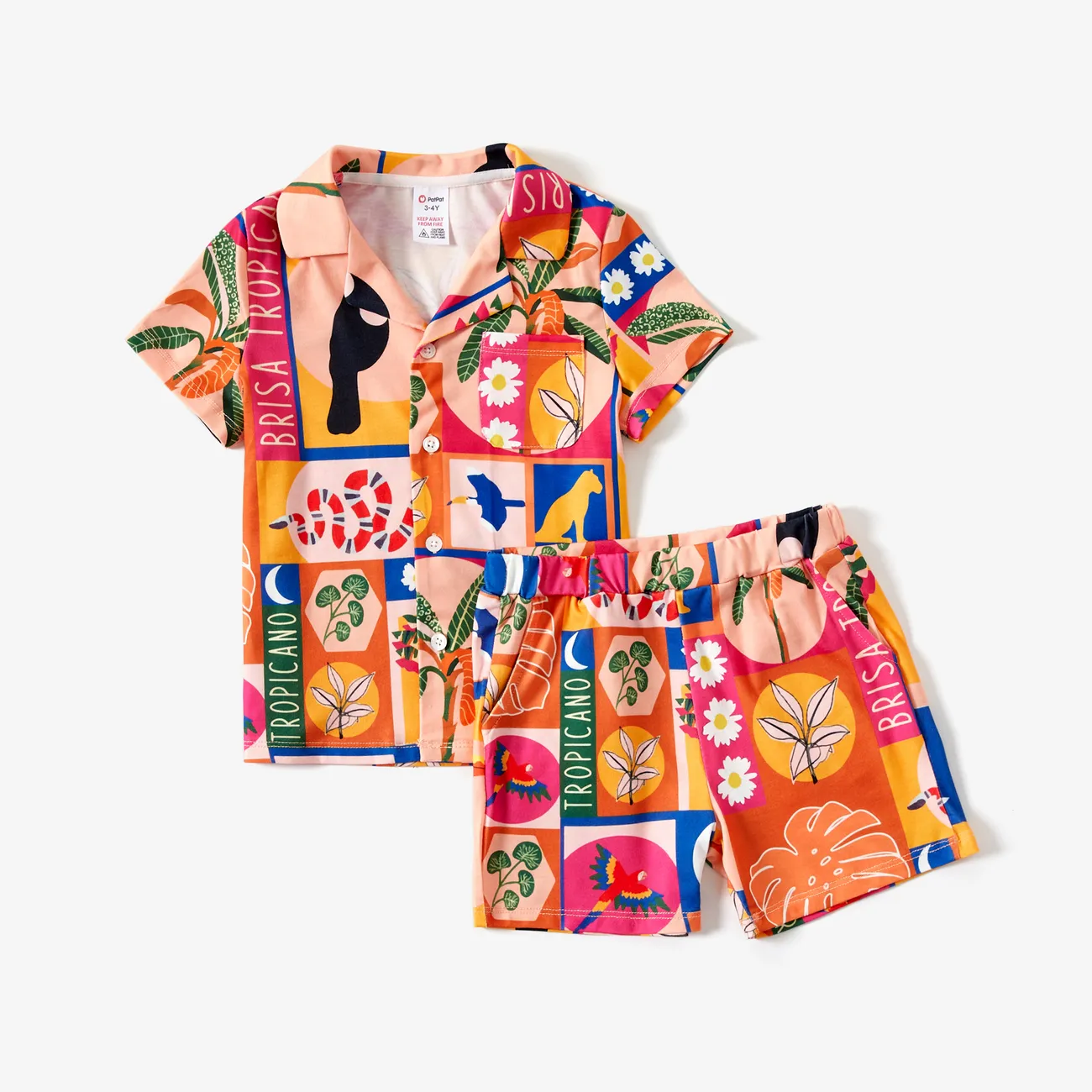 Look de família Flor grande Manga curta Conjuntos de roupa para a família Pijamas (Flame Resistant) laranja brilhante big image 1