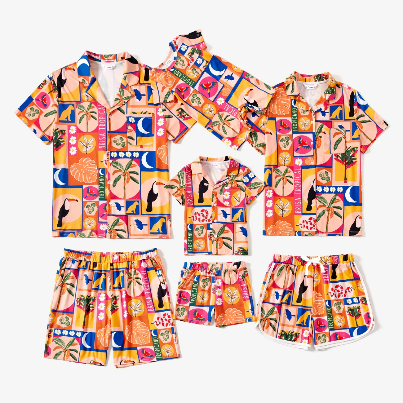 Look de família Flor grande Manga curta Conjuntos de roupa para a família Pijamas (Flame Resistant) laranja brilhante big image 1