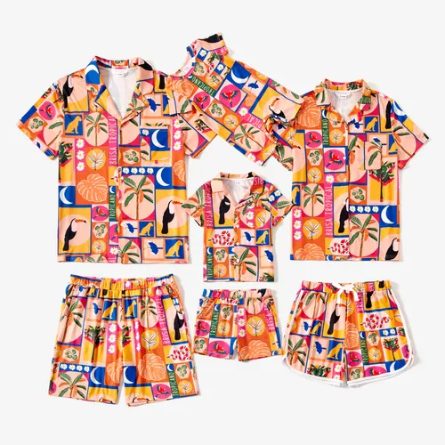 Family Matching Allover Tropical Printed Vacation Pajamas Sets (Flame Resistant)