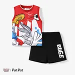 Looney Tunes Boys Breathable Looney Bugs Bunny Football Elements Tank Top Shorts Set Black