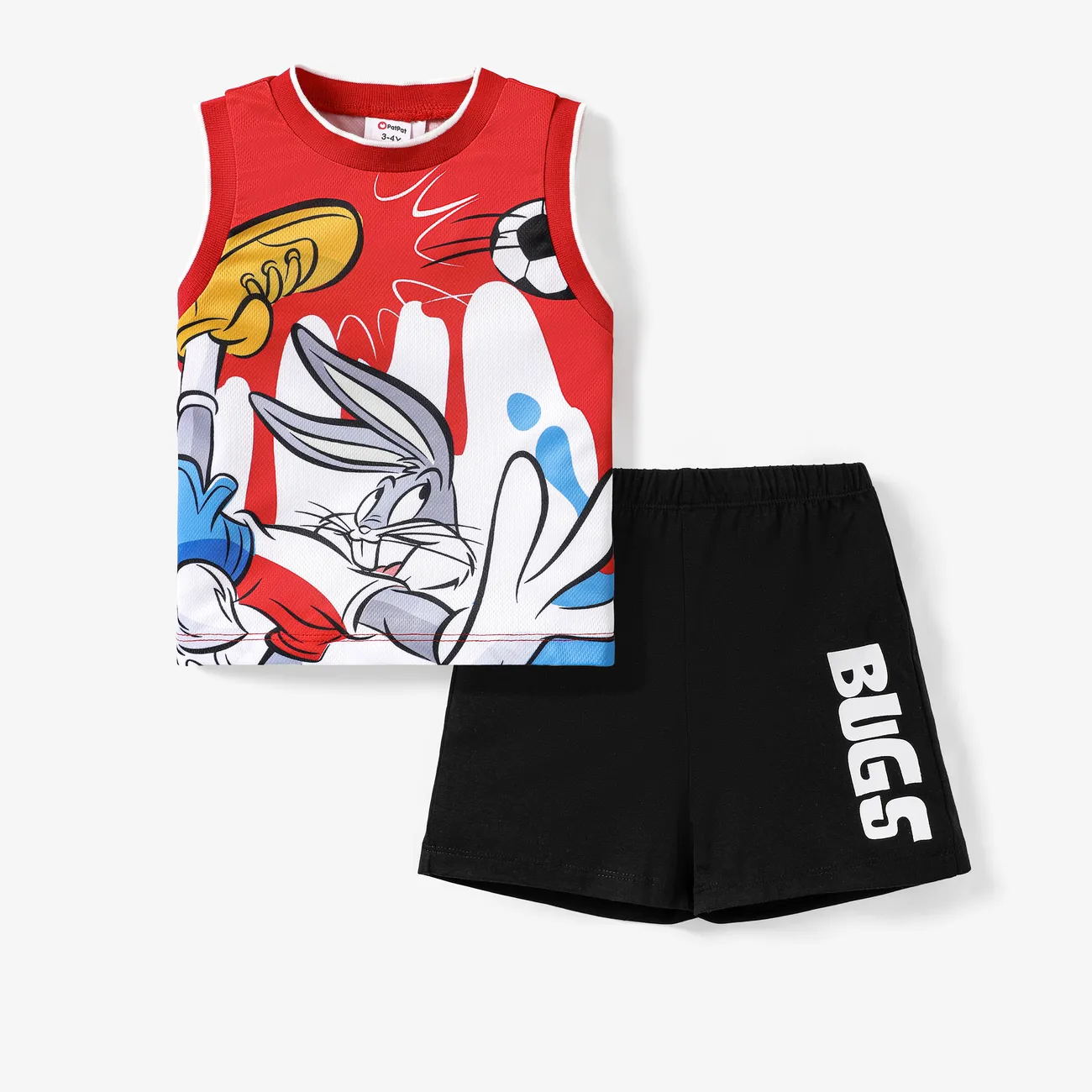 Looney Tunes Boys Breathable Looney Bugs Bunny Football Elements Tank Top Shorts Set Black big image 1