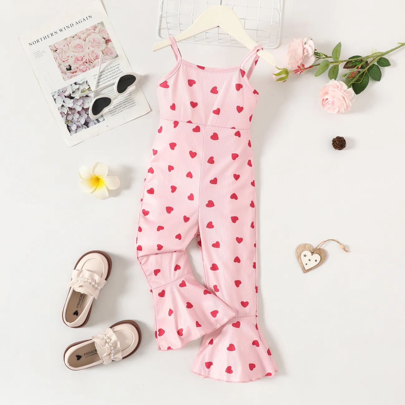  Toddler Girl Sweet Heart-shaped Jumpsuit with Hanging Strap  Red big image 1