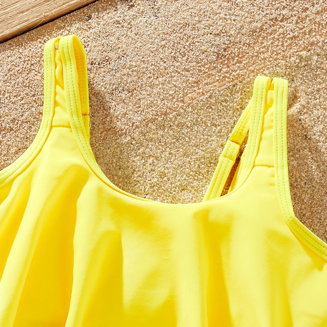 Family Matching Yellow Tropical Drawstring Swim Trunks or Flowy Ruffle Two-Piece Swimsuit Yellow big image 1